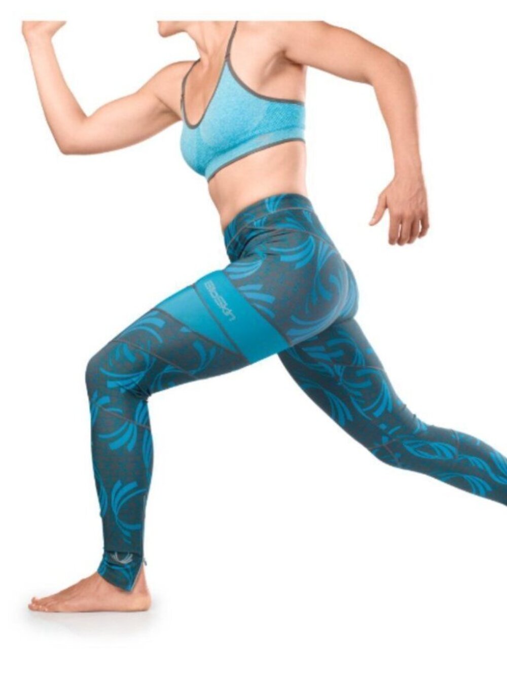 BioSkin Women's Low Rise Corsica Waves Compression Running Leggings Ankle Zip XS